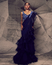Load image into Gallery viewer, The Shimmering Blue Ruffle Sari