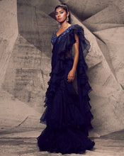Load image into Gallery viewer, The Shimmering Blue Ruffle Sari