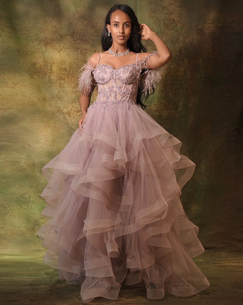The Lavender Corset Ruffle Gown