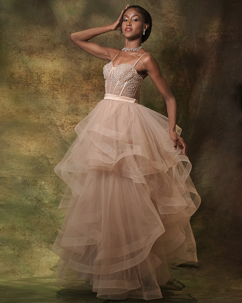 The Pink Corset Ruffle Gown