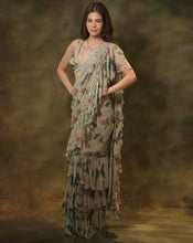 Load image into Gallery viewer, The Celadon Ruffle Sari

