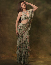 Load image into Gallery viewer, The Celadon Ruffle Sari
