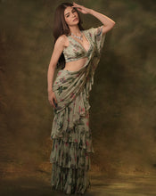 Load image into Gallery viewer, The Celadon Ruffle Sari