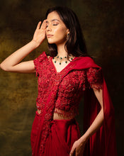 Load image into Gallery viewer, The Maroon Floral Ruffle Sari