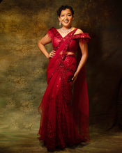 Load image into Gallery viewer, The Maroon Floral Skirt Sari