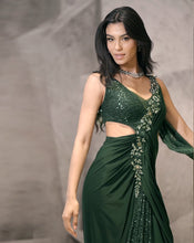 Load image into Gallery viewer, The Shimmering Green Embroidered Cross Sari