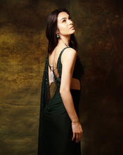Load image into Gallery viewer, The Shimmering Green Embroidered Cross Sari