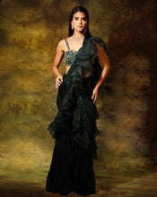 Load image into Gallery viewer, The Shimmering Green Sharara Sari
