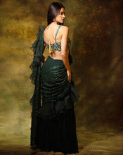 Load image into Gallery viewer, The Shimmering Green Sharara Sari
