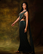 Load image into Gallery viewer, The Shimmering Green Corset Sari
