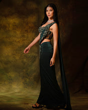 Load image into Gallery viewer, The Shimmering Green Corset Sari