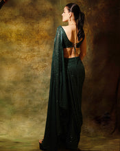 Load image into Gallery viewer, The Shimmering Green Slit Sari