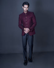 Load image into Gallery viewer, Maroon embroidered bandhgala