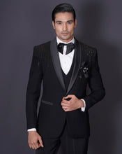 Load image into Gallery viewer, Black Embroidered Tuxedo Set