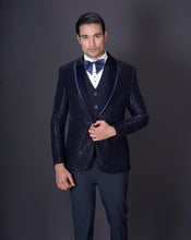 Load image into Gallery viewer, Blue Embroidered Tuxedo Set