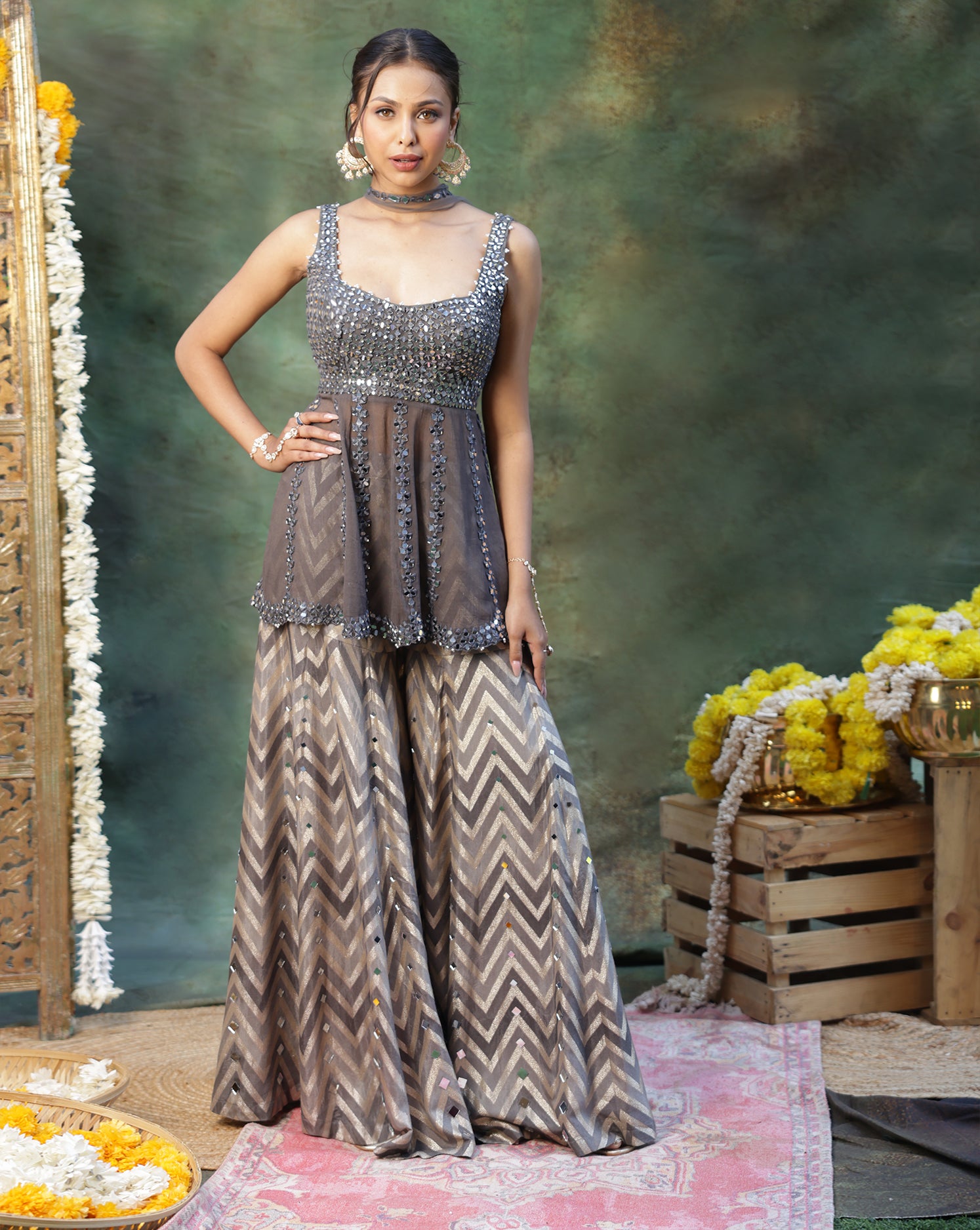 Rangmanch Grey Sharara Set – Archana Kochhar India