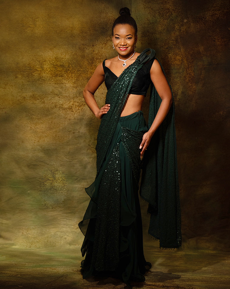 The Shimmering green skirt sari