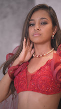 Load and play video in Gallery viewer, The Contemporary Red Ruffle Lehenga