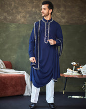 Load image into Gallery viewer, Navy Blue  mirror cowl kurta