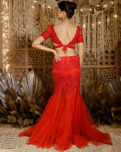 Load image into Gallery viewer, The contemporary red lace lehenga
