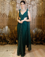 Load image into Gallery viewer, The Shimmering green cross sari