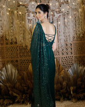 Load image into Gallery viewer, The Shimmering green cross sari