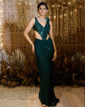 Load image into Gallery viewer, The Shimmering green circle sari