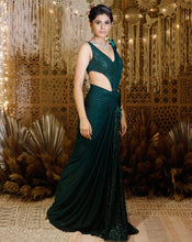 Load image into Gallery viewer, The Shimmering green circle sari