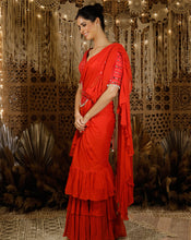 Load image into Gallery viewer, The red mirror ruffle sari