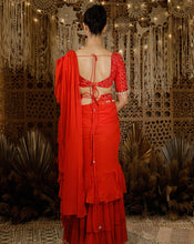 Load image into Gallery viewer, The red mirror ruffle sari