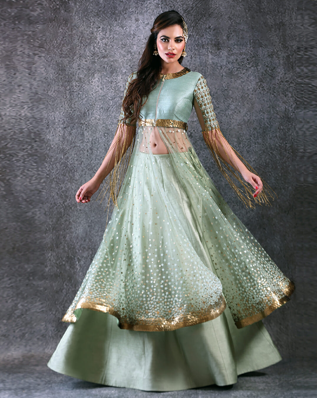Pista Green Anarkali-lehenga