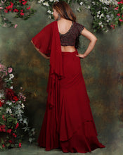 Load image into Gallery viewer, The Maroon Ruffle Sari