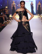 Load image into Gallery viewer, Midnight Blue Grecian Sari-Lehenga - Archana Kochhar India
