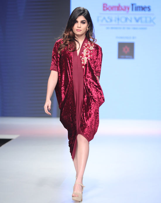 Maroon Cowl Dress - Archana Kochhar India