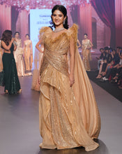 Load image into Gallery viewer, The Ruffled Feather Gold Gown
