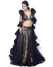 Load image into Gallery viewer, The Black and Gold Lehenga