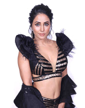 Load image into Gallery viewer, The Black and Gold Lehenga