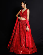 Load image into Gallery viewer, The Shimmer Rouge Sequence Lehenga