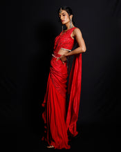 Load image into Gallery viewer, The Shimmering Rouge Drape Sari
