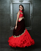 Load image into Gallery viewer, Maroon Ruffle Sari-Lehenga - Archana Kochhar India
