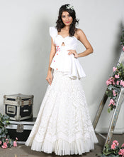 Load image into Gallery viewer, The White Peplum Lucknowi Lehenga - Archana Kochhar India