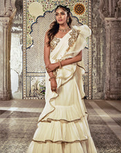 Load image into Gallery viewer, Ivory Ruffle Sari - Archana Kochhar India