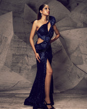 Load image into Gallery viewer, The Shimmering Blue slit gown
