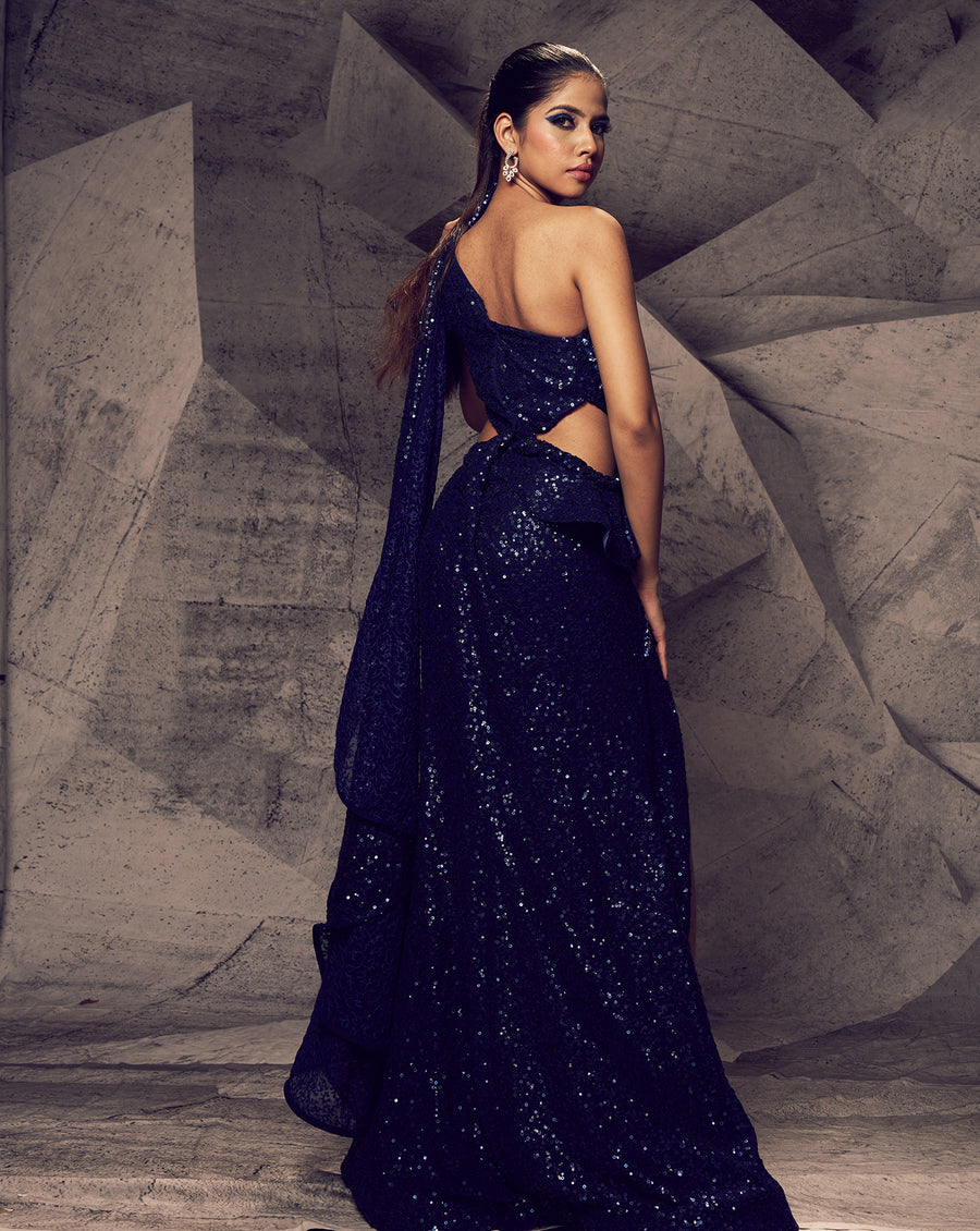 The Shimmering Blue slit gown