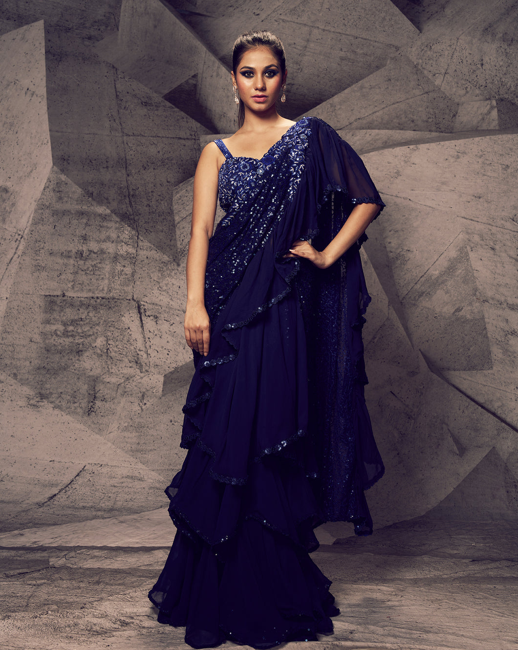 The Shimmering Blue Layered Sari