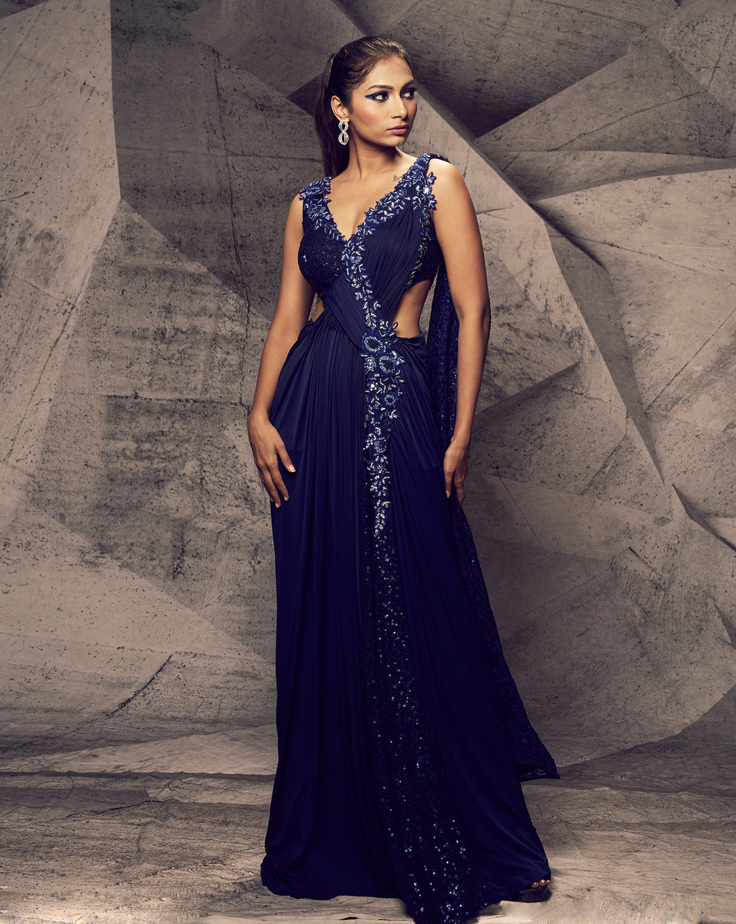 The Shimmering Blue cross sari