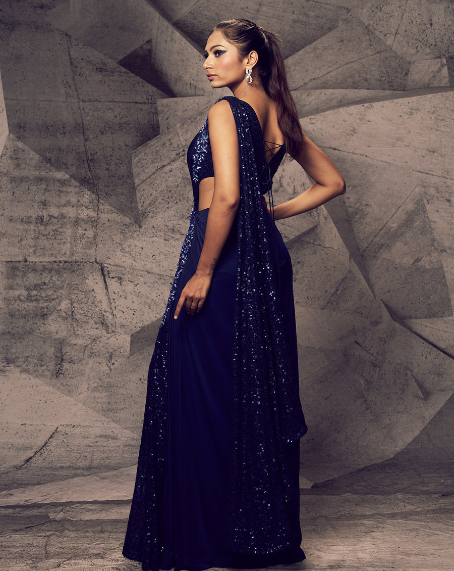 The Shimmering Blue cross sari