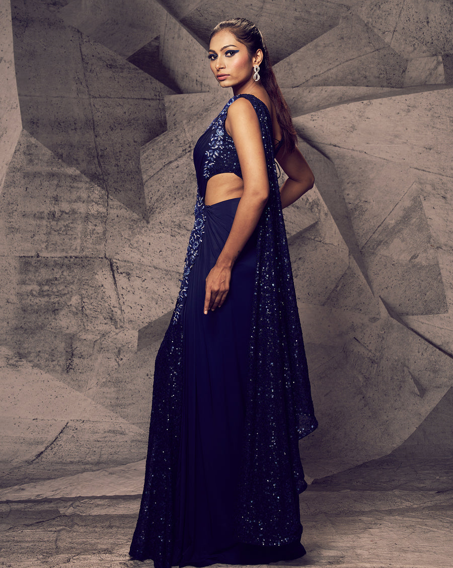 The Shimmering Blue cross sari