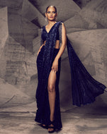 The Shimmering Blue Slit Sari