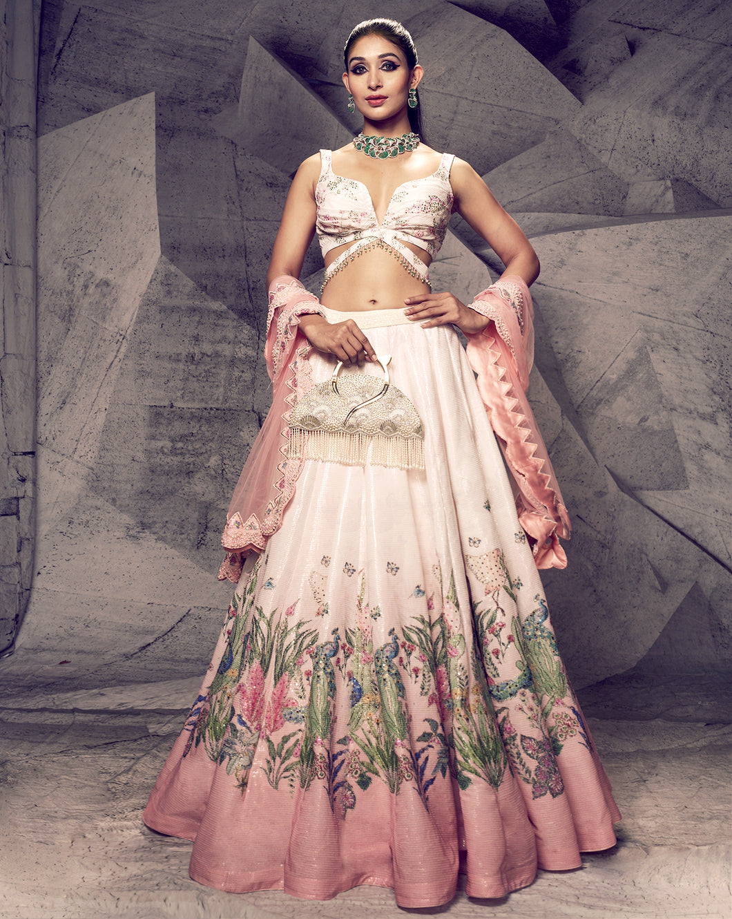 The Pink Floral Sequins Ombre Lehenga